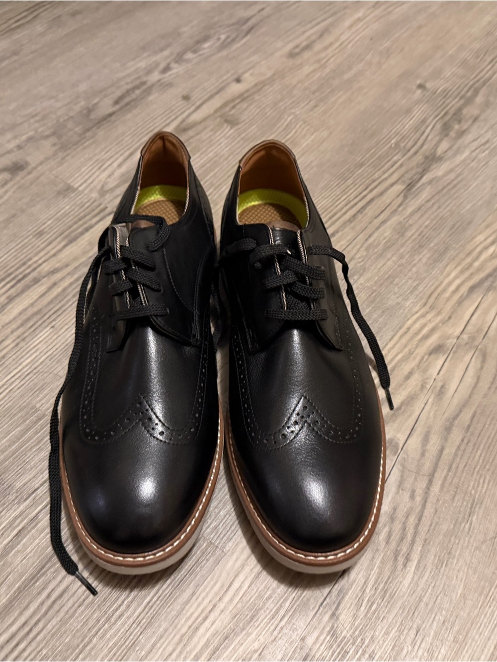 Florsheim Black Leather Wingtip Derby with Tan Welt